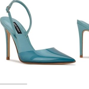NWOT Nine West Fayes Vintage Blue Clear Pointed  Slingback Sandals Heels Shoes